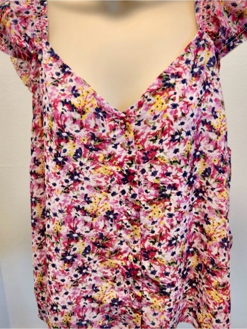 J. Crew Pink Floral V-Neck Flutter Sleeve Top NWOT